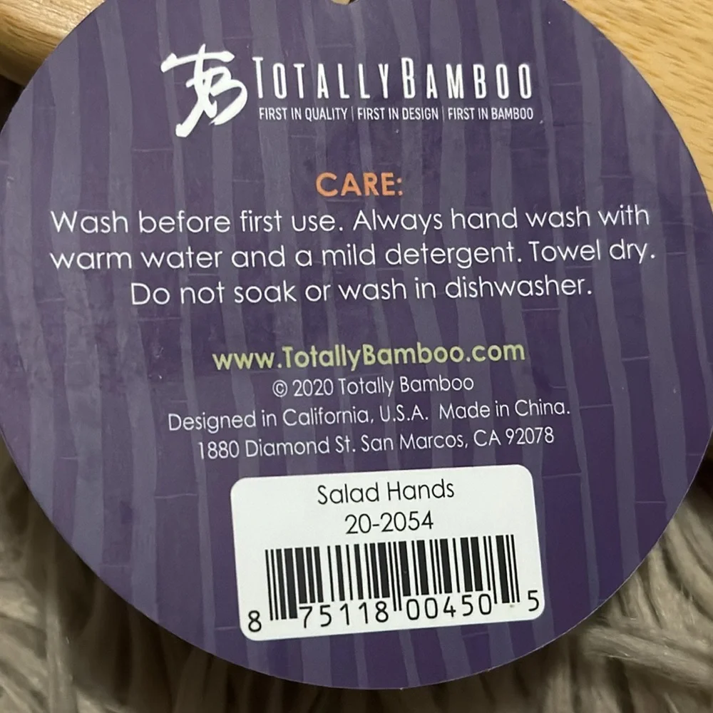 NWT Salad Hands-from Totally Bamboo-Natural Sustainable Bamboo Material